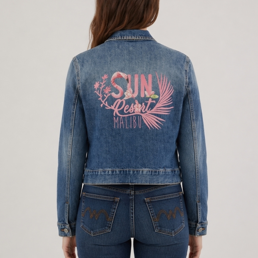 MAVI Sun Resort Maui Flamingo Sample Jean Denim Jacket Nrw Fit Small